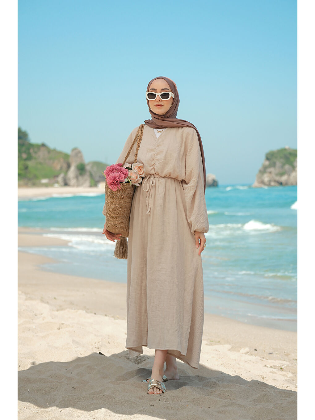 Bej Kadın Olivia Elbise Taş-3