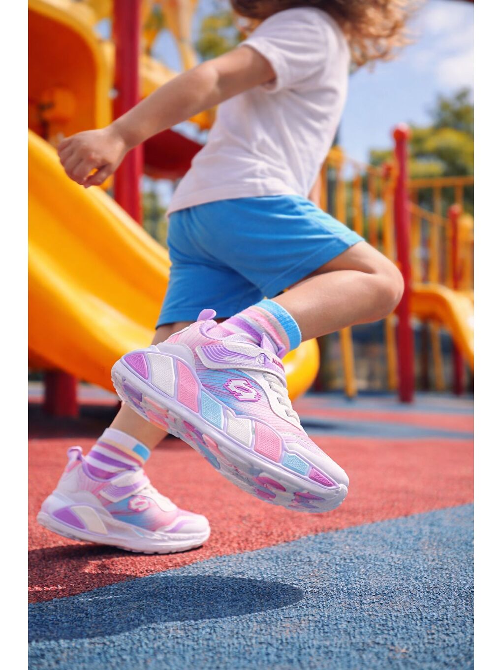 Pembe RAİNBOW Kalın Taban Cırtlı ve Bağcıklı Çocuk Sneaker Spor Ayakkabı-6