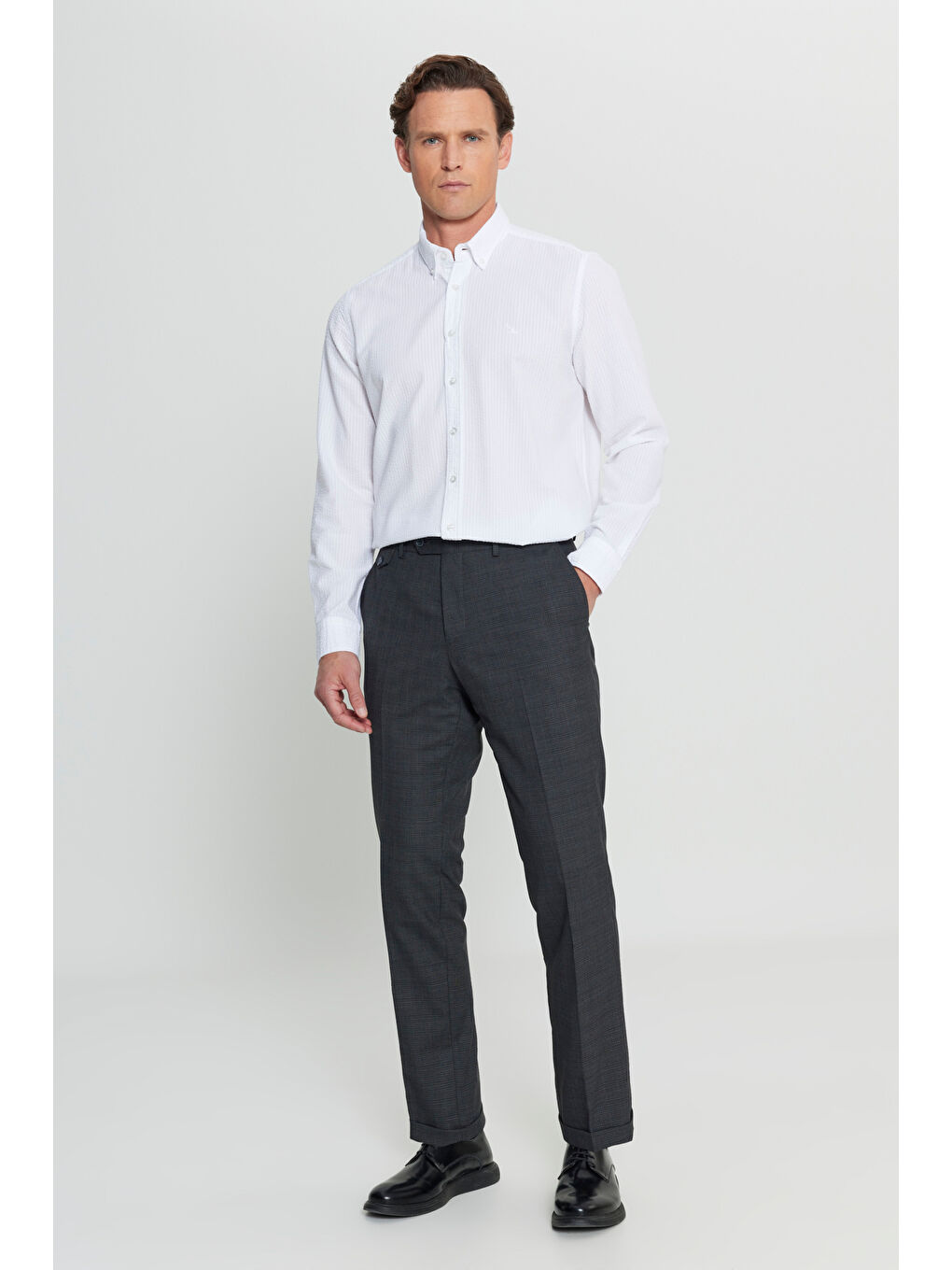 Erkek Siyah Comfort Fit Rahat Kesim Beli Lastikli Yan Cep Desenli Pantolon-2