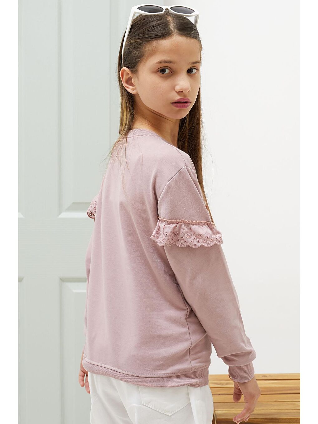 Pembe Life Kids Club Gülkurusu Gül Kurusu Dantel Detaylı Bisiklet Yaka Kız Çocuk Sweatshirt 18546 - 4