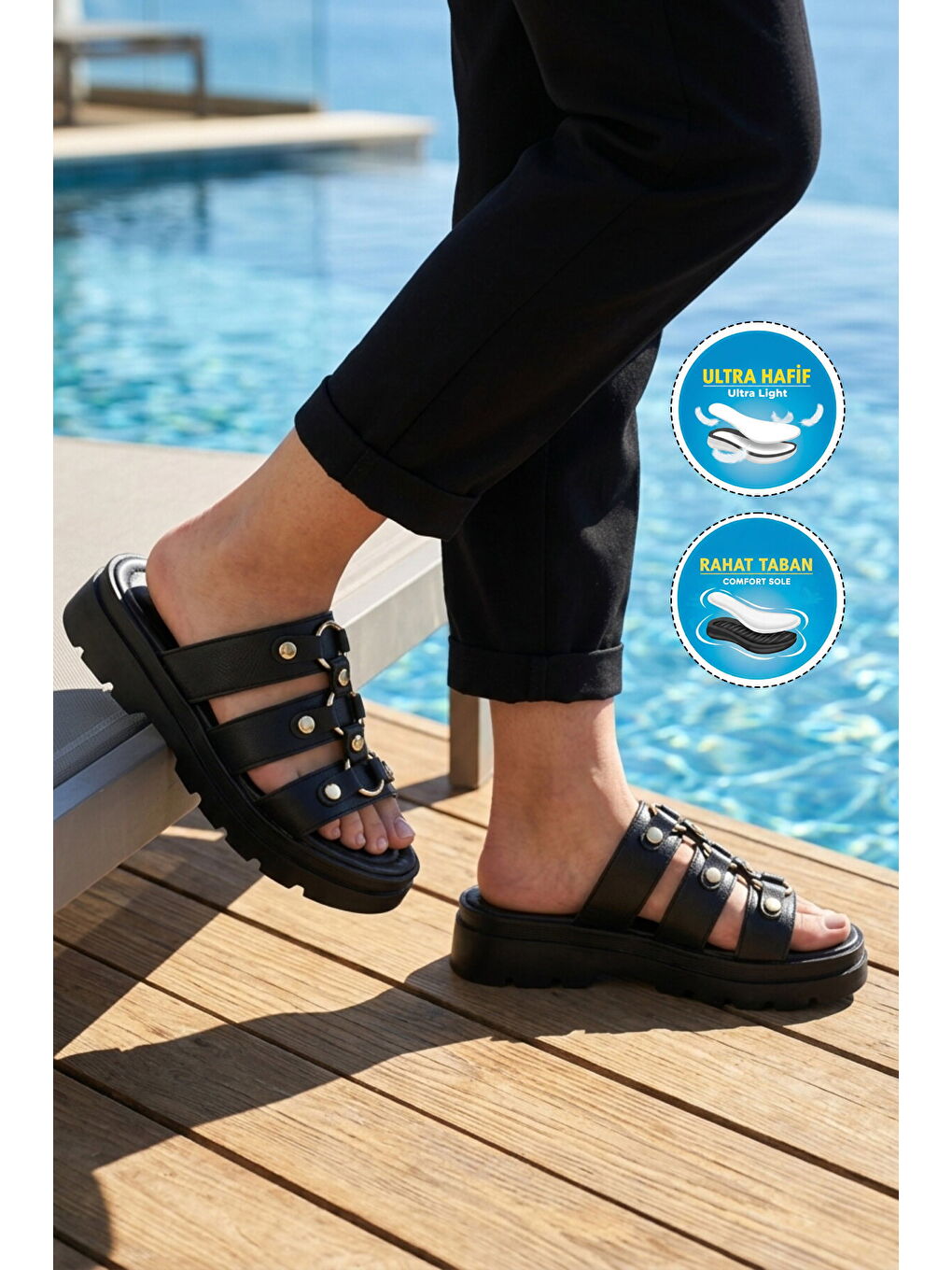 Siyah Hafif Yumuşak Taban Kadın Terlik 35351 Z-2