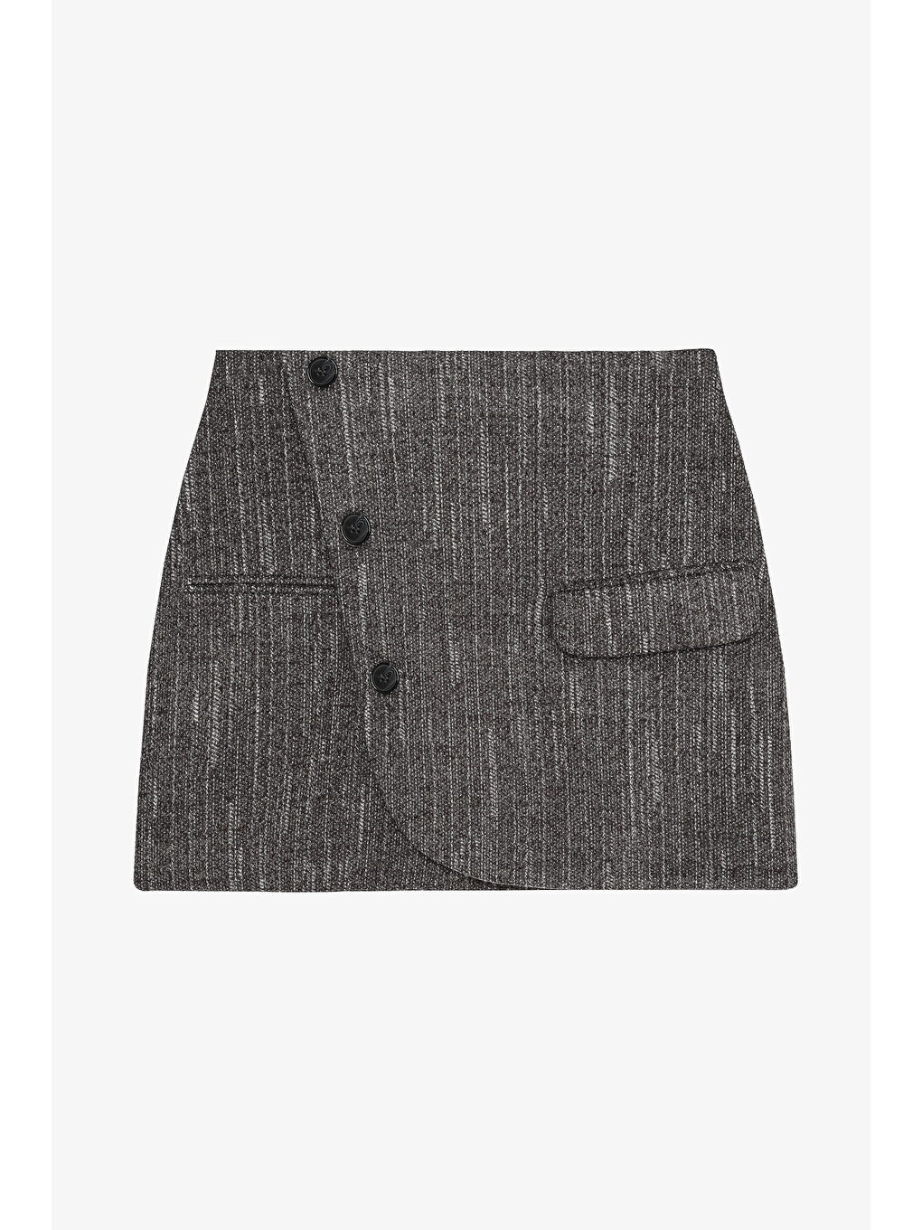 Anvelop Düğmeli Kaşe Mini Etek Antrasit