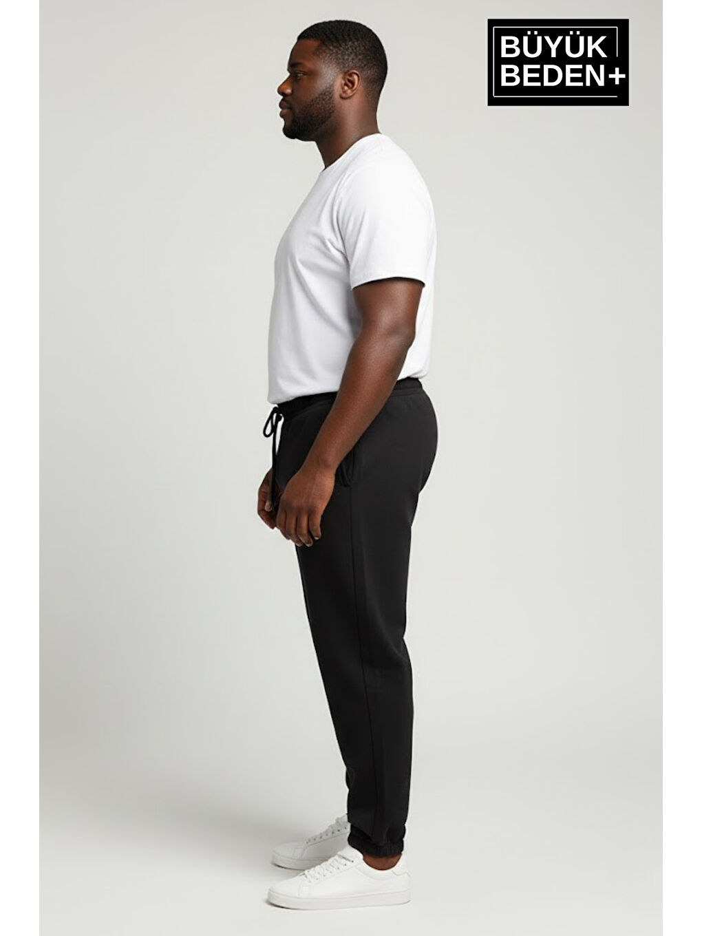 Siyah Erkek Büyük Beden Paça Lastikli İki İplik Rahat Kalıp ince Eşofman Altı SPR26BEA951-1