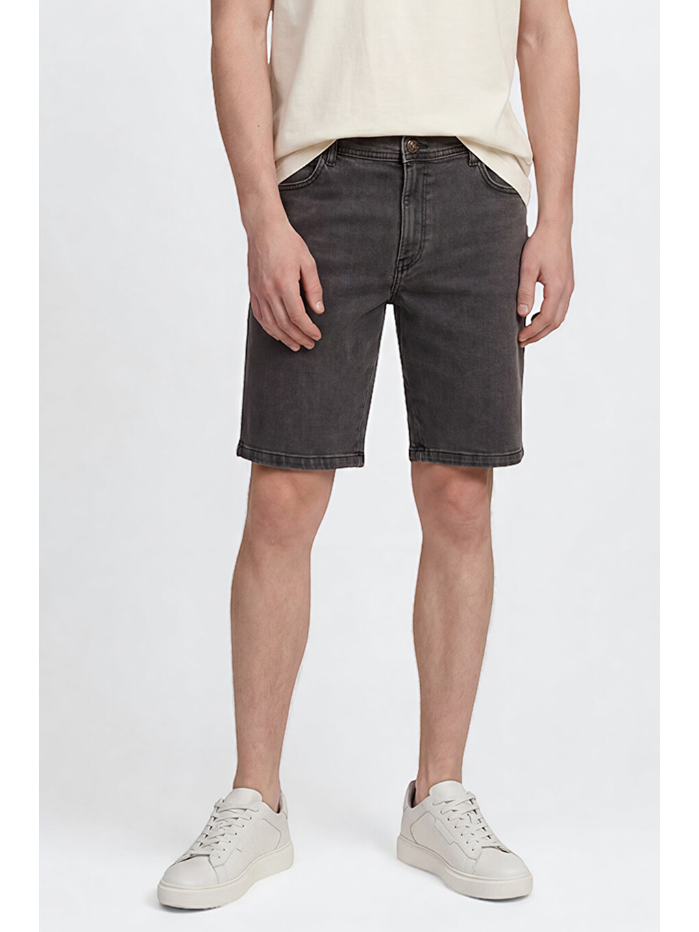 Antrasit Texas Pamuklu Regular Fit Normal Kesim Cepli Esnek Jean Denim Şort-3