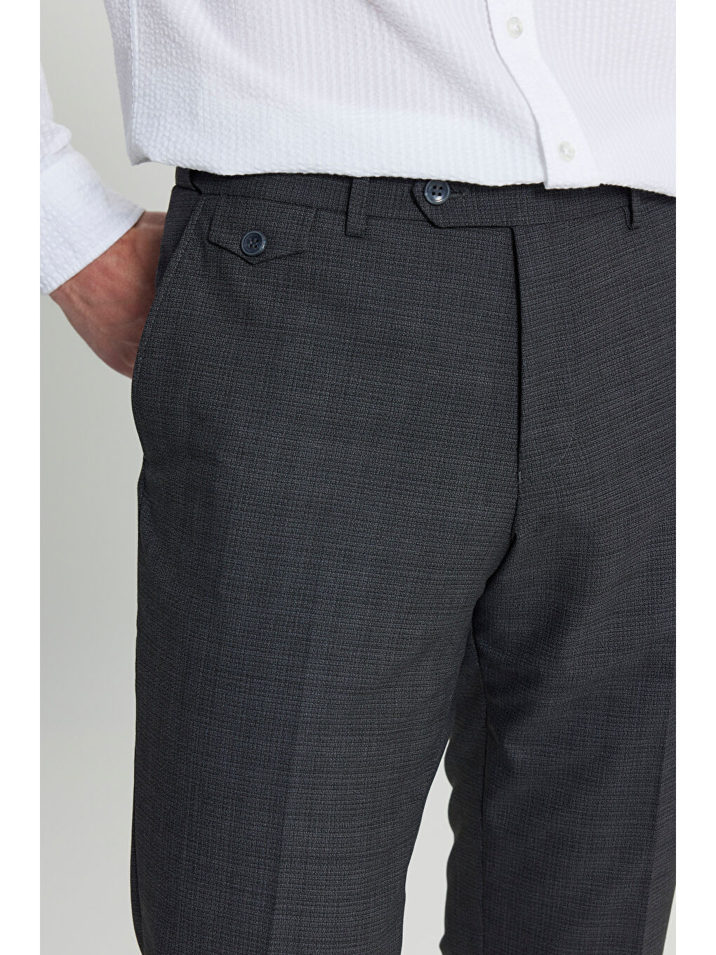 Erkek Siyah Comfort Fit Rahat Kesim Beli Lastikli Yan Cep Desenli Pantolon-3