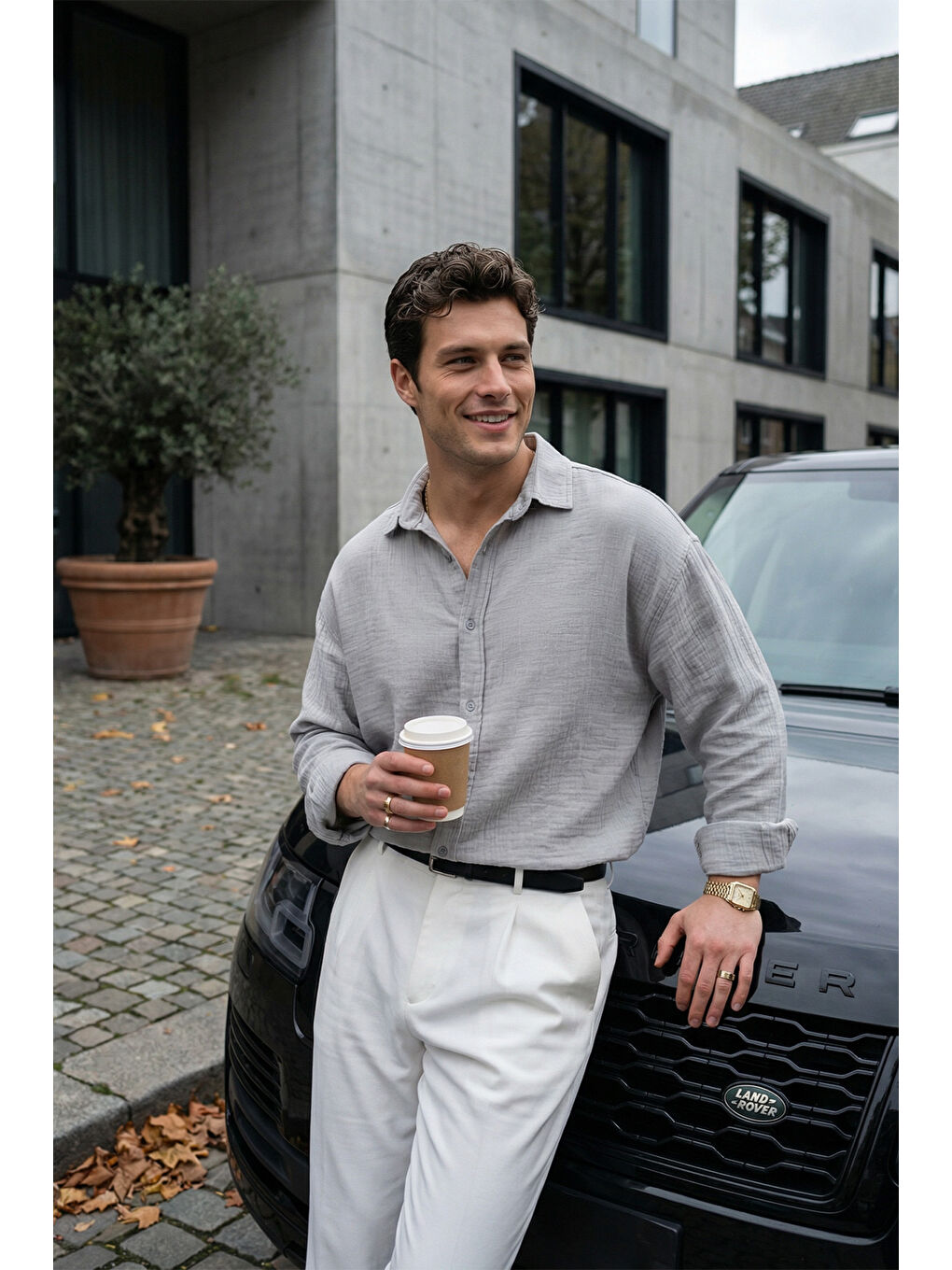 Gri Yurin Erkek Premium Müslin %100 Pamuk Oversize Uzun Kollu Gömlek-7