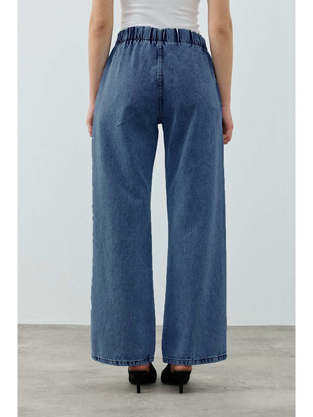 Taşlı Palazzo  Denim Pantolon 1693 Lacivert-3