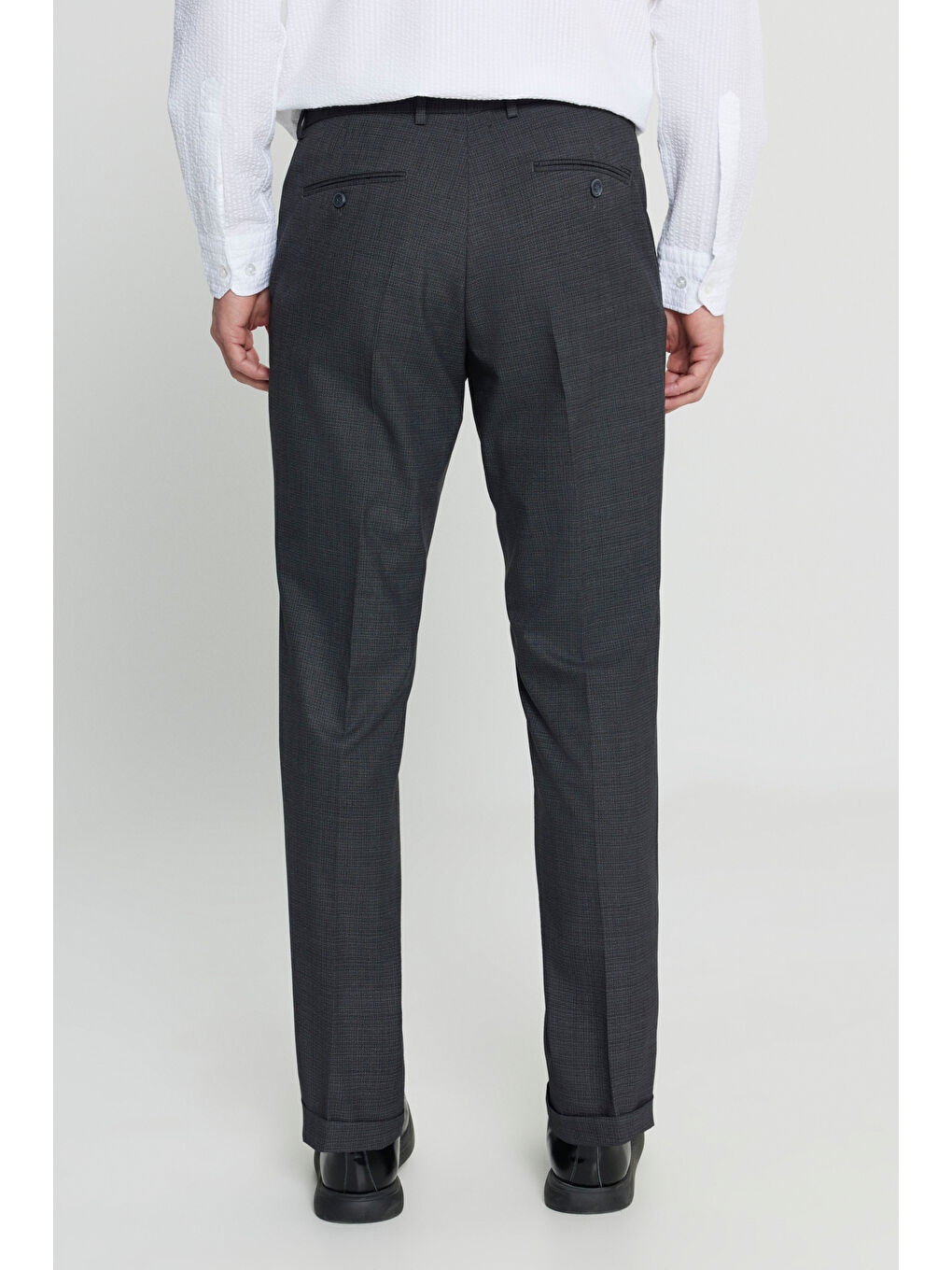 Erkek Siyah Comfort Fit Rahat Kesim Beli Lastikli Yan Cep Desenli Pantolon-4