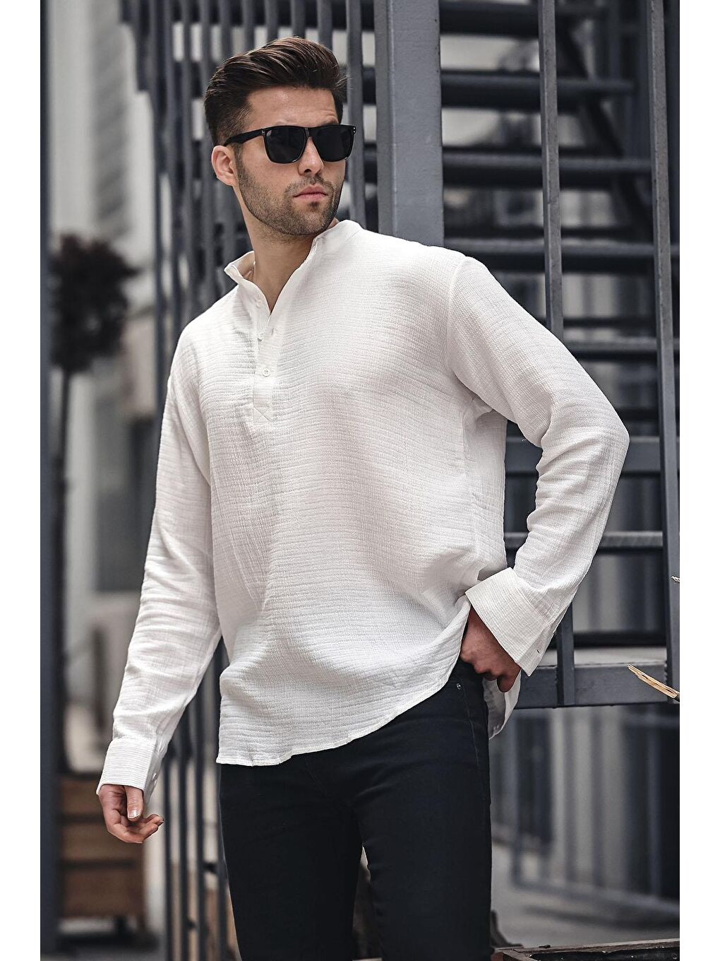 Ekru Müslin Uzun Kollu Erkek Gömlek 6742-1