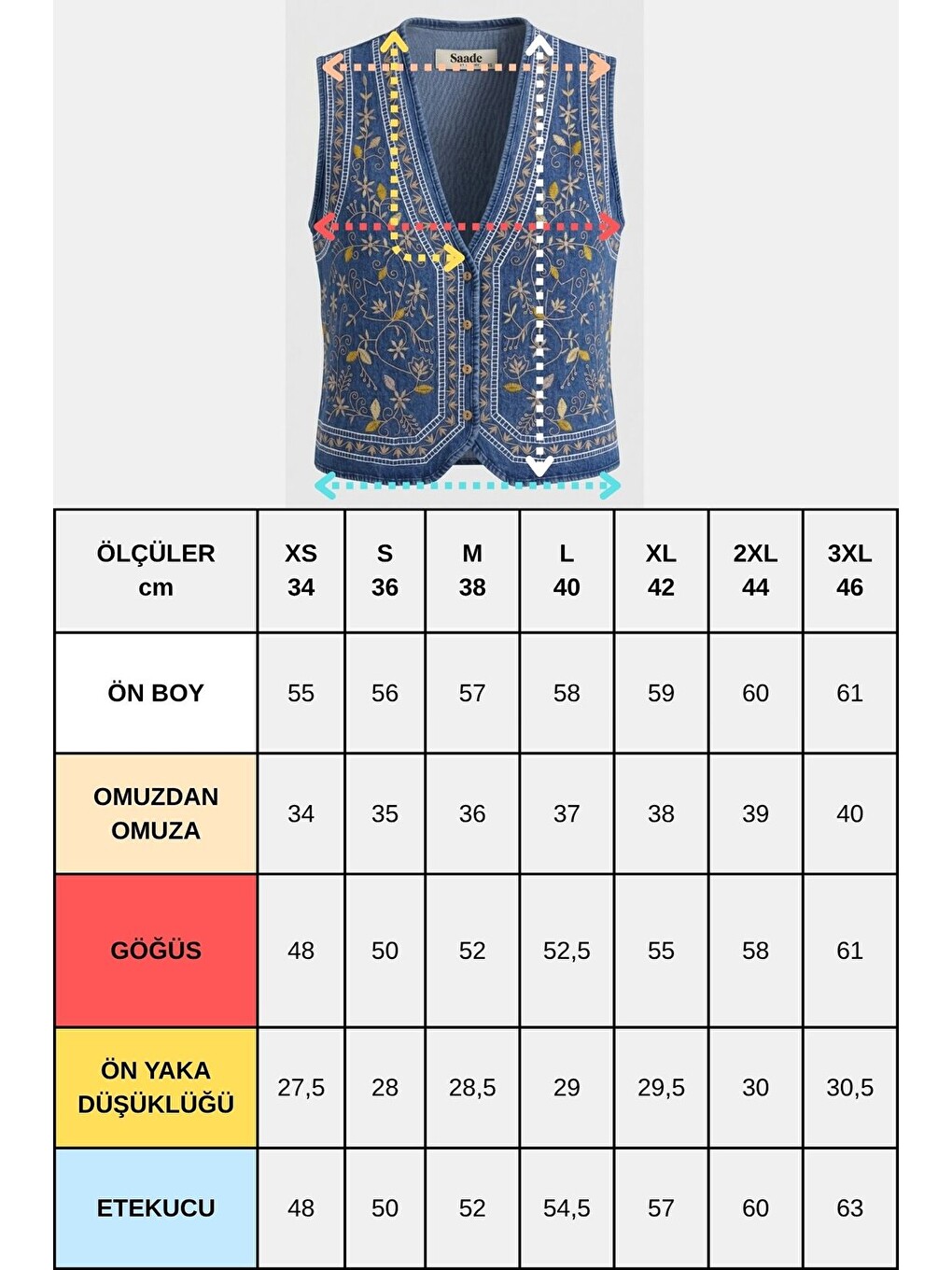 Mavi Kadın V Yaka Çiçek Nakışlı Düğmeli Denim Yelek-1