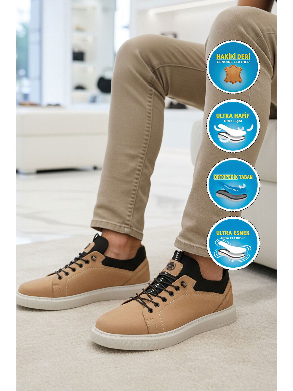 Ekru Kum Nubuk Hakiki Deri Erkek Casual Ayakkabı 140 M-2