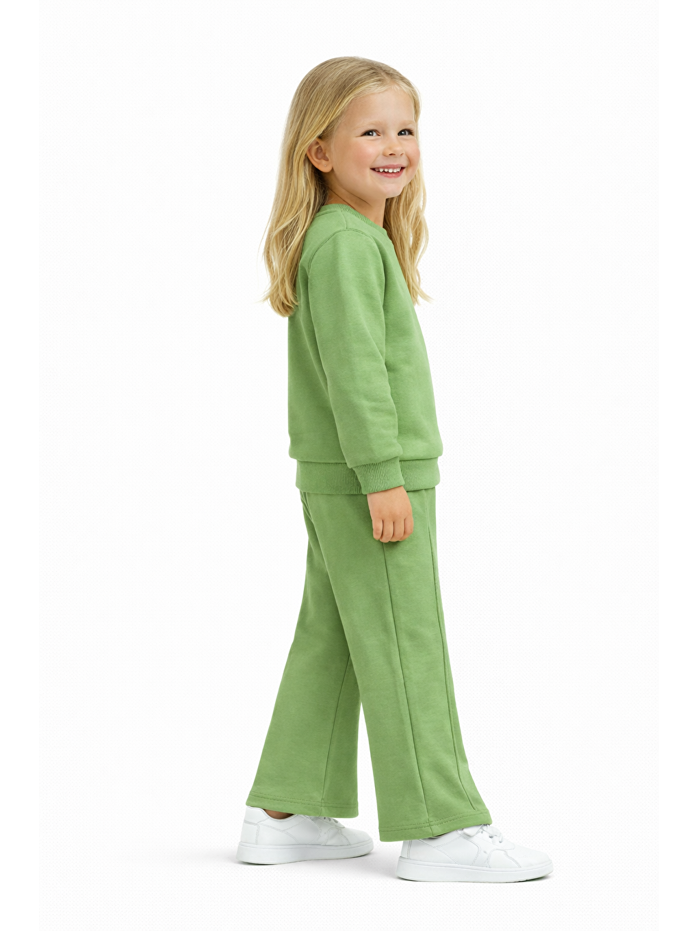 Yeşil Bisiklet Yaka Fiyonk Detaylı Benetton Renk Kız Çocuk Eşofman Takım-1