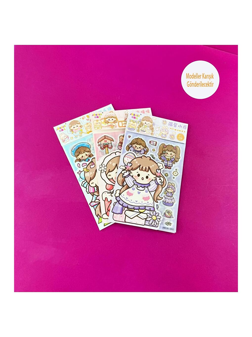 3 lü Sevimli Kız Sticker Seti