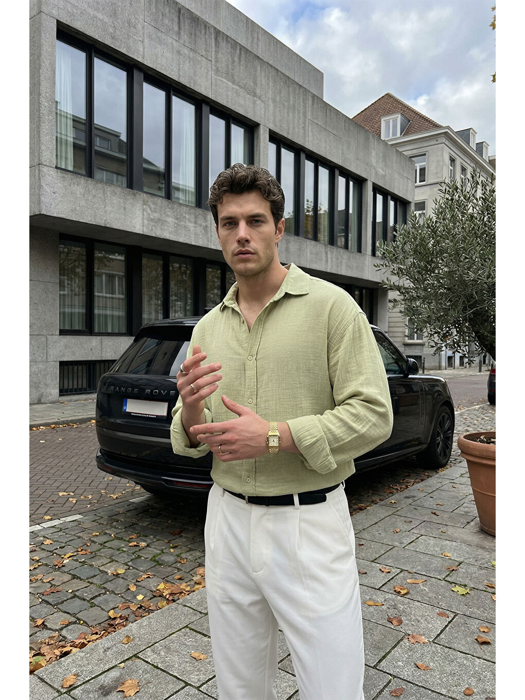 Yeşil Yurin Erkek Premium Müslin %100 Pamuk Oversize Uzun Kollu Gömlek-2