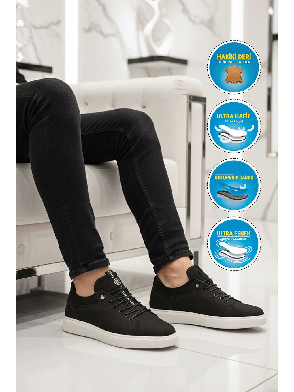 Siyah Nubuk Hakiki Deri Erkek Casual Ayakkabı 140 M-2
