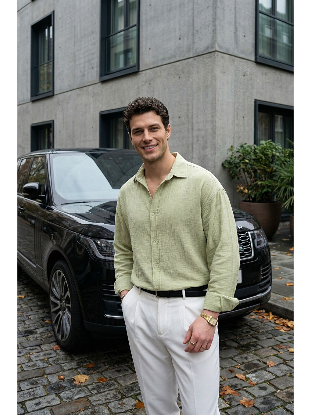 Yeşil Yurin Erkek Premium Müslin %100 Pamuk Oversize Uzun Kollu Gömlek-3