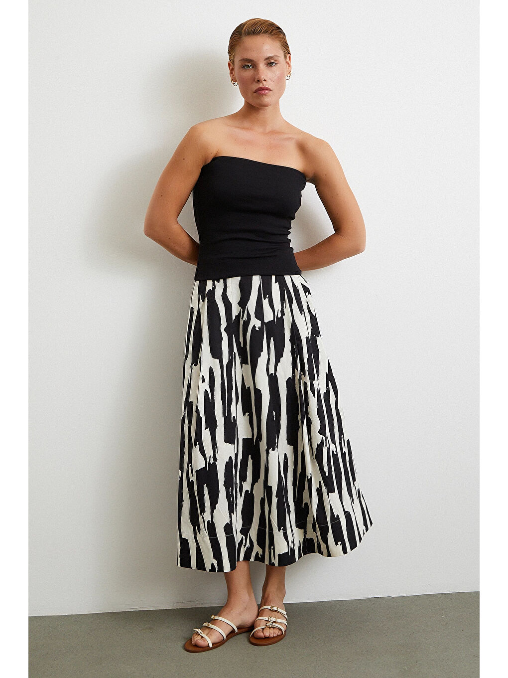 Desenli Midi Etek Siyah