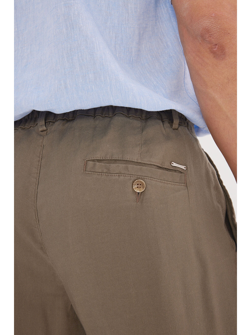 Bej Erkek Vizon Keten Slim Fit Dar Kesim Beli Lastikli Yan Cepli Esnek Pantolon-2