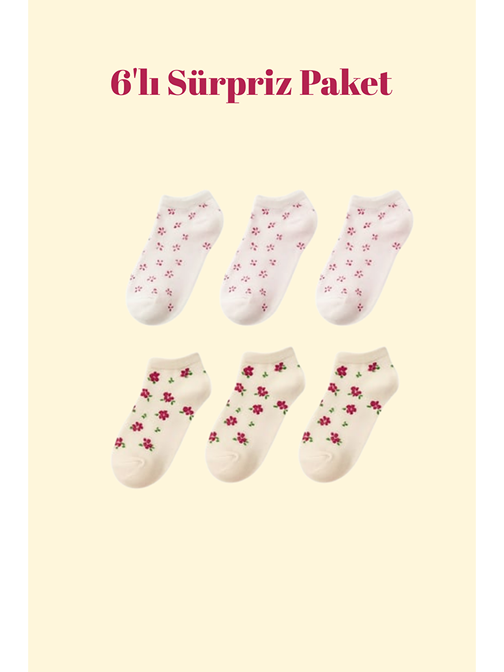 Kadın Desenli 6'Lı Karışık Step Çorap