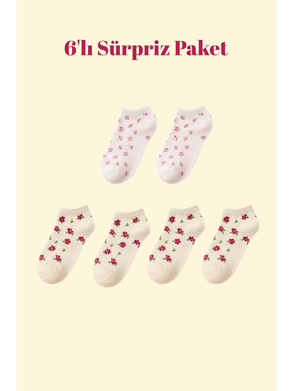 Kadın Desenli 6'Lı Karışık Step Çorap-1