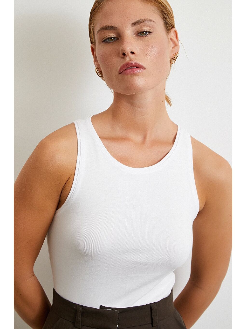 Basic Crop Top Beyaz-3