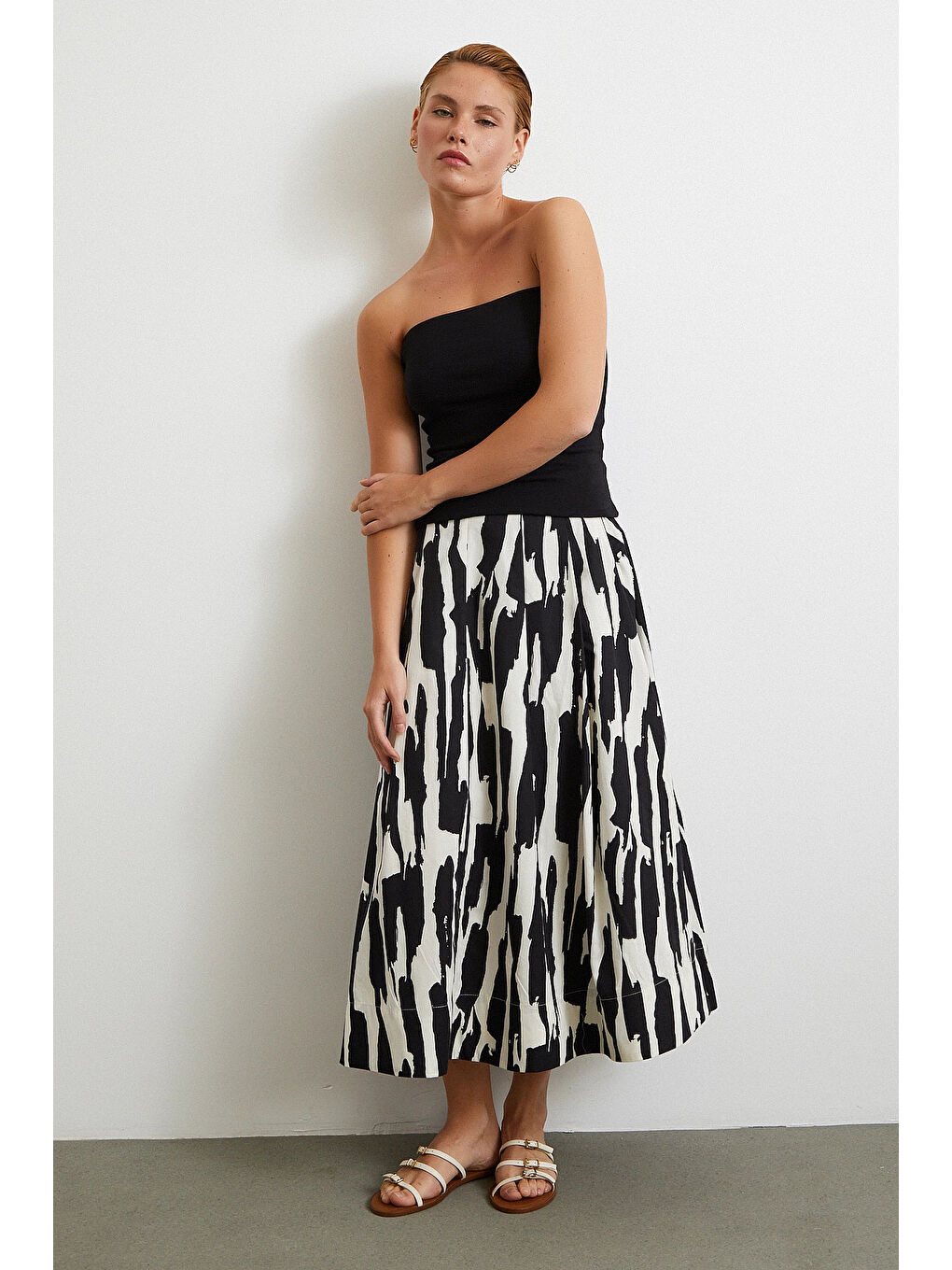 Desenli Midi Etek Siyah-2