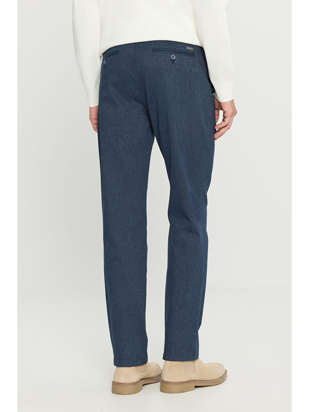Erkek Lacivert Pamuklu Regular Fit Normal Kesim Diagonal Desenli Yan Cepli Esnek Casual Pantolon-4