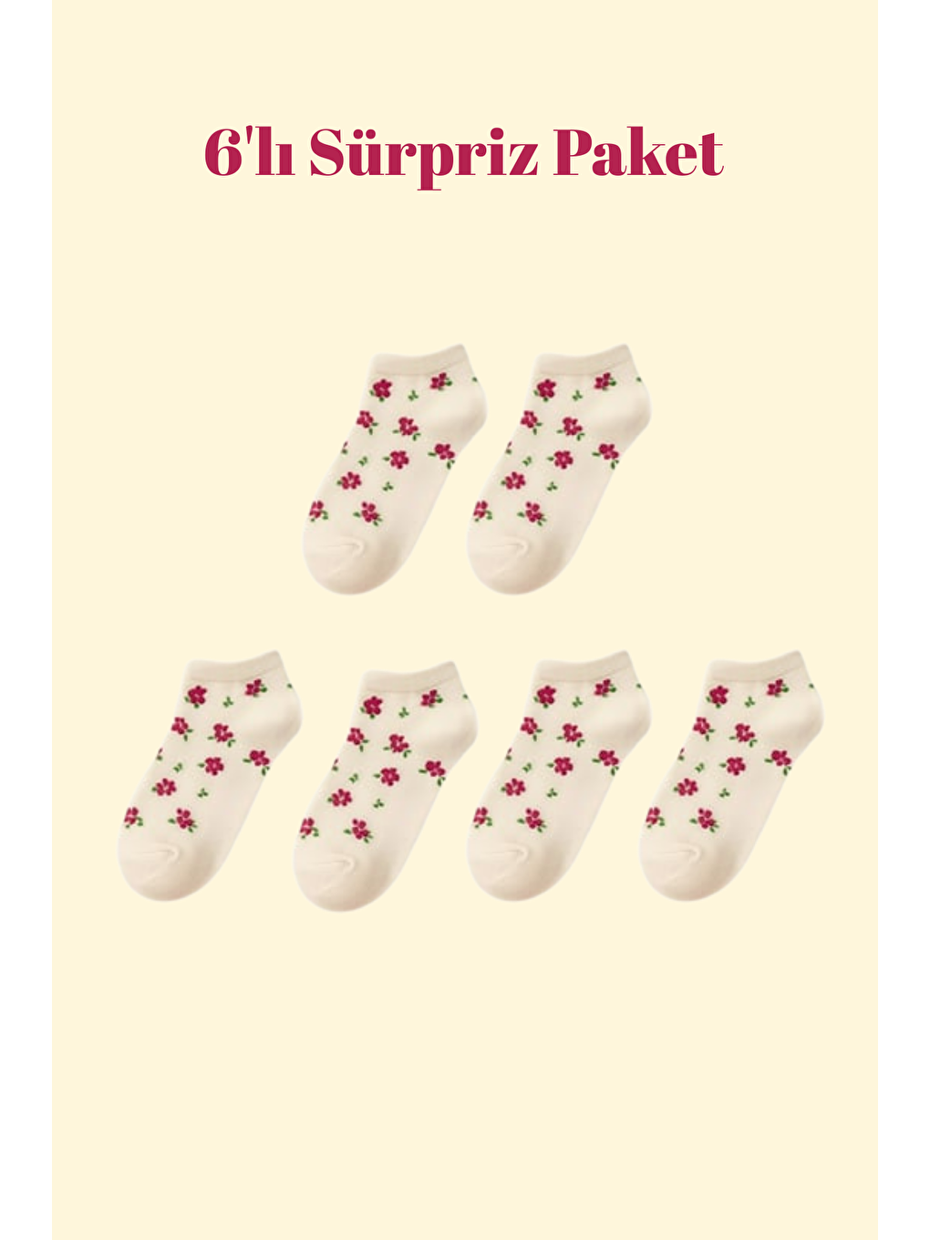 Kadın Desenli 6'Lı Karışık Step Çorap-2