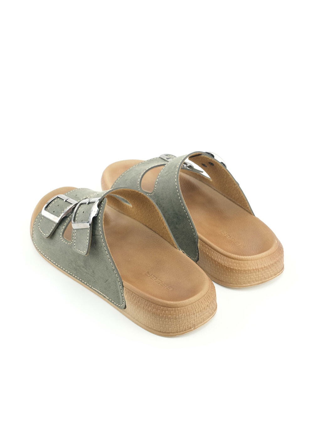 Haki Erkek Yazlık Suni Deri İki Toka Ayarlanabilir Rahat Taban Günlük Terlik-3