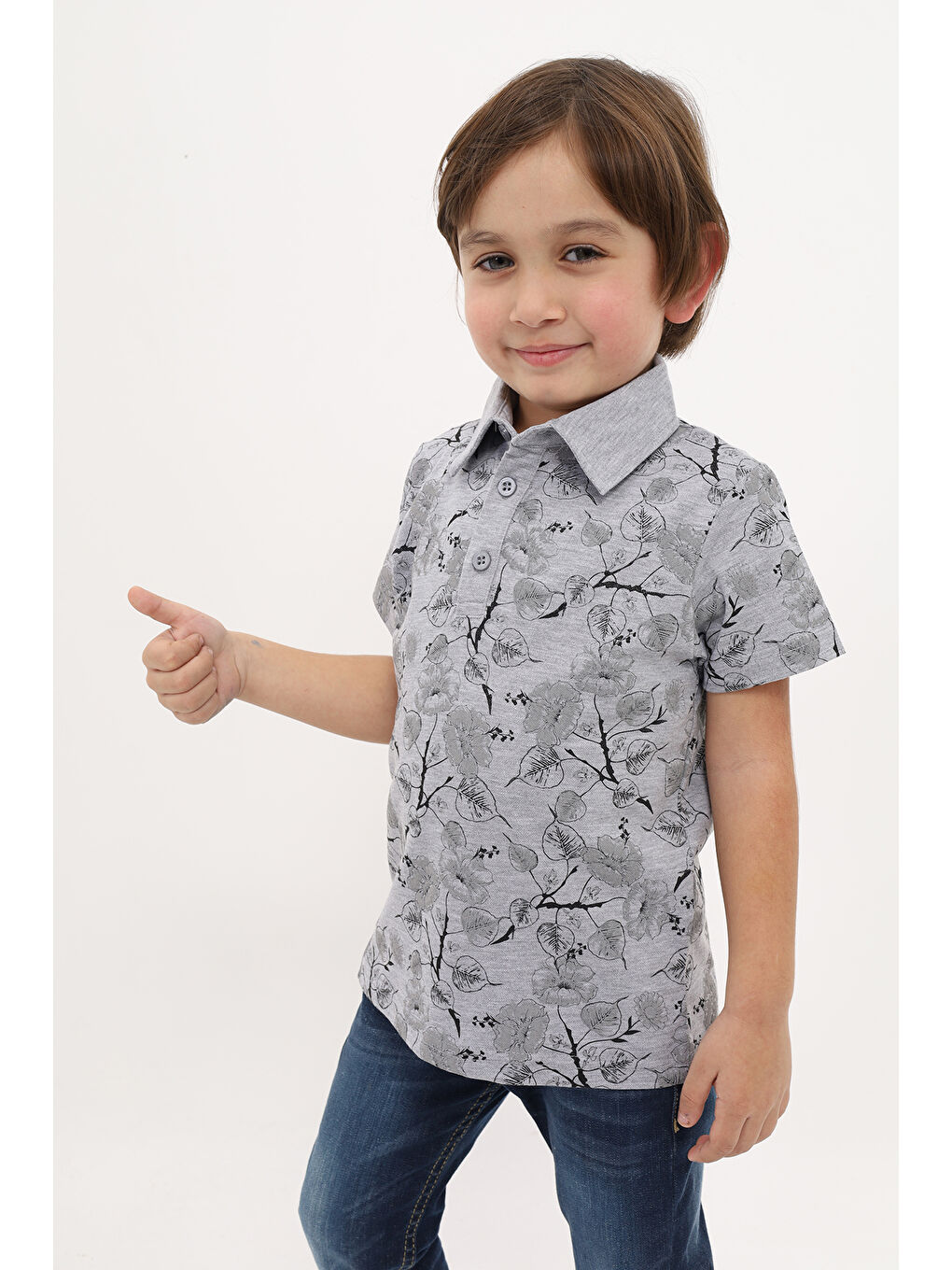 Gri Erkek Çocuk Desenli Tişört-1
