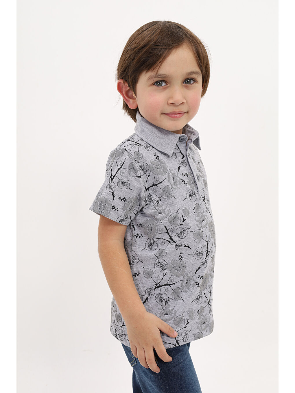 Gri Erkek Çocuk Desenli Tişört-2