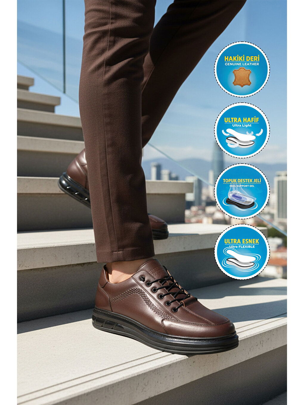 Kahverengi Kahve Hakiki Deri Topuk Jelli Anatomik Erkek Casual Ayakkabı 820 M-2