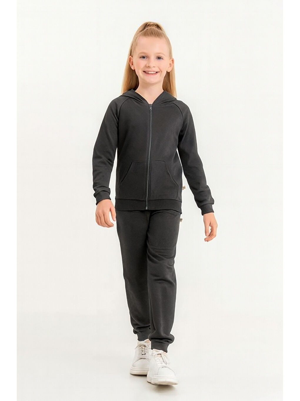 Gri Kız - Erkek Çocuk Basic Fermuarlı Okul Eşofman Takımı Ak0785