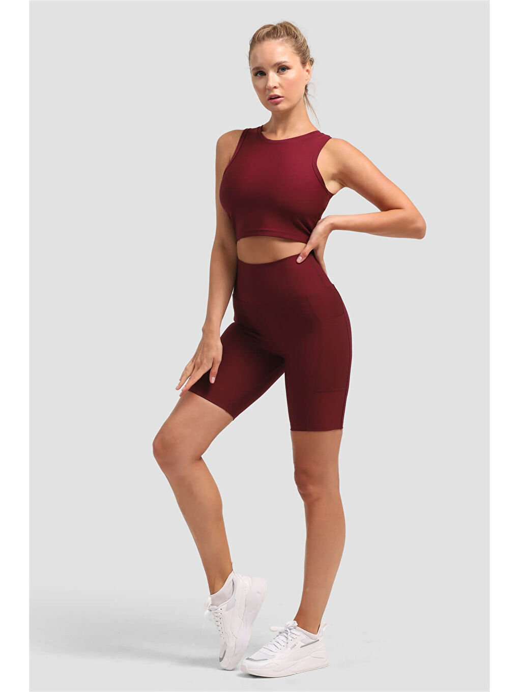 Bordo Dizüstü Cepli Vişne Spor Tayt-2