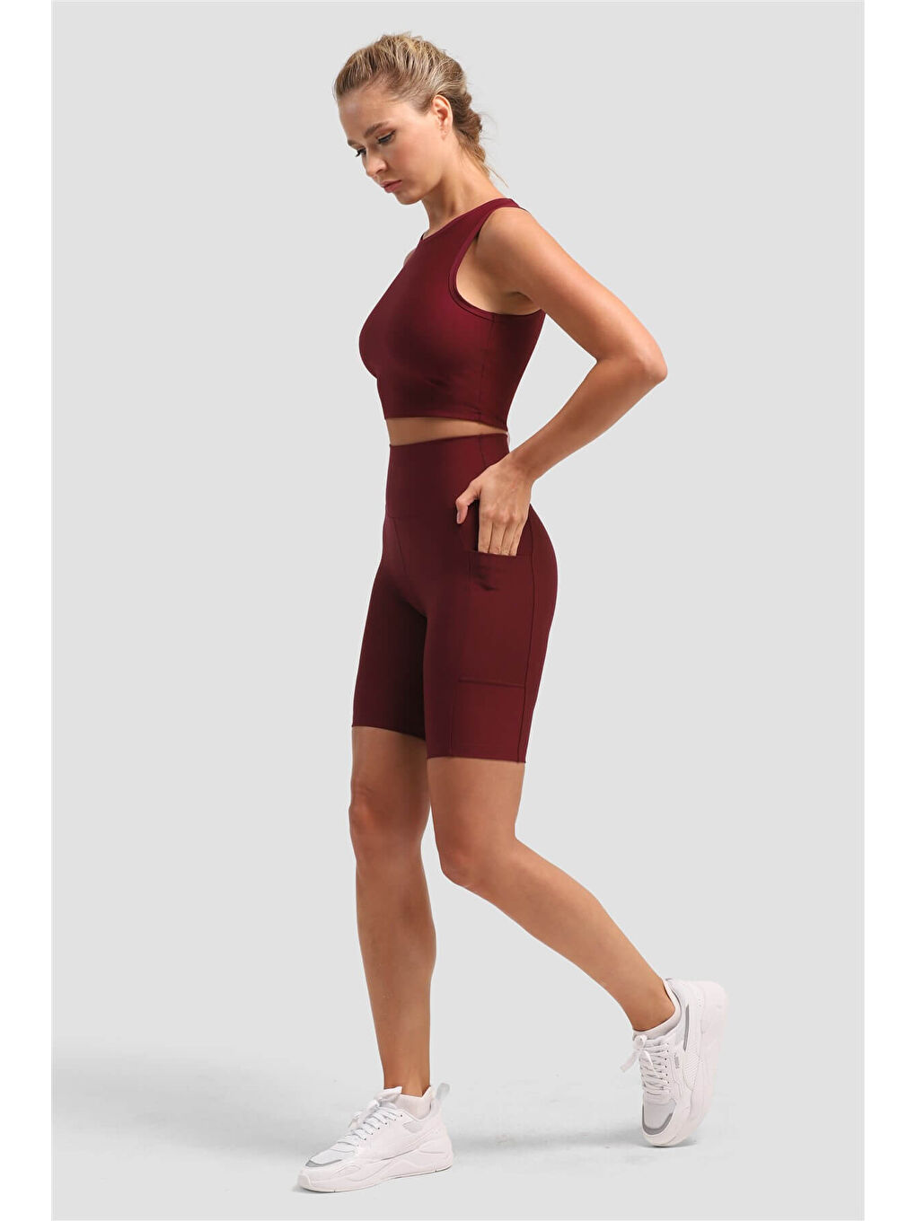 Bordo Dizüstü Cepli Vişne Spor Tayt-3