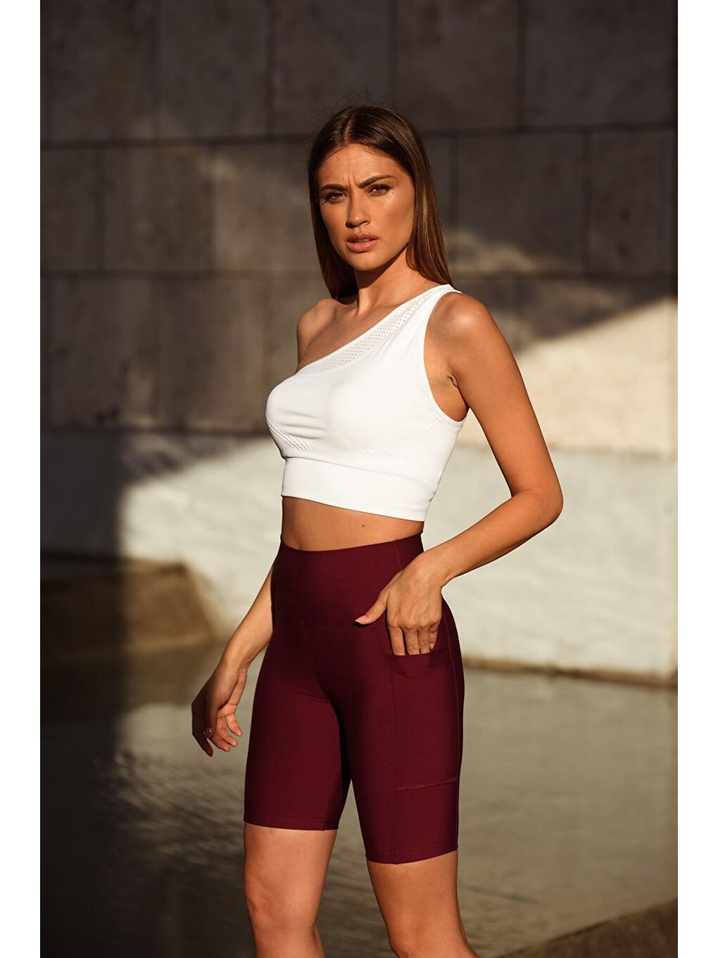 Bordo Dizüstü Cepli Vişne Spor Tayt-5