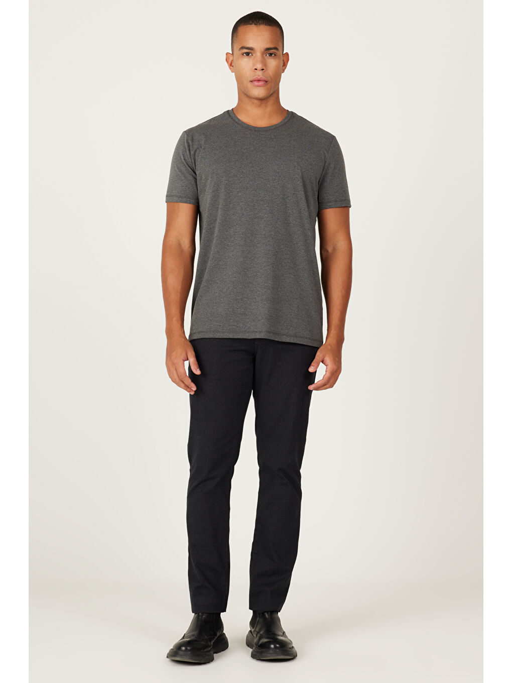 Erkek Antrasit-Melanj 360 Derece Her Yöne Esneyen Slim Fit Bisiklet Yaka Tişört-1