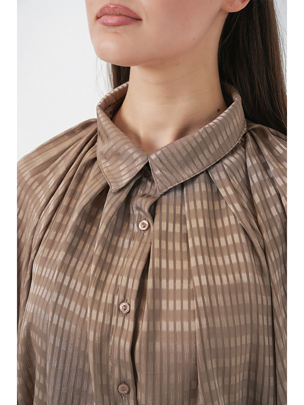 Bej Kadın Yarasa Kol Oversize Gömlek 20368 - Sütlü Kahve-4