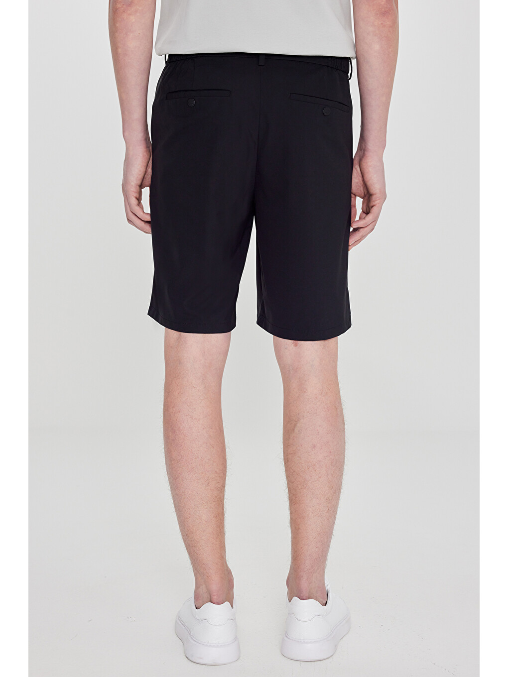 Erkek Siyah 360 Her Yöne Esneyen Slim Fit Dar Kesim Beli Lastikli Yan Cep Şort-5