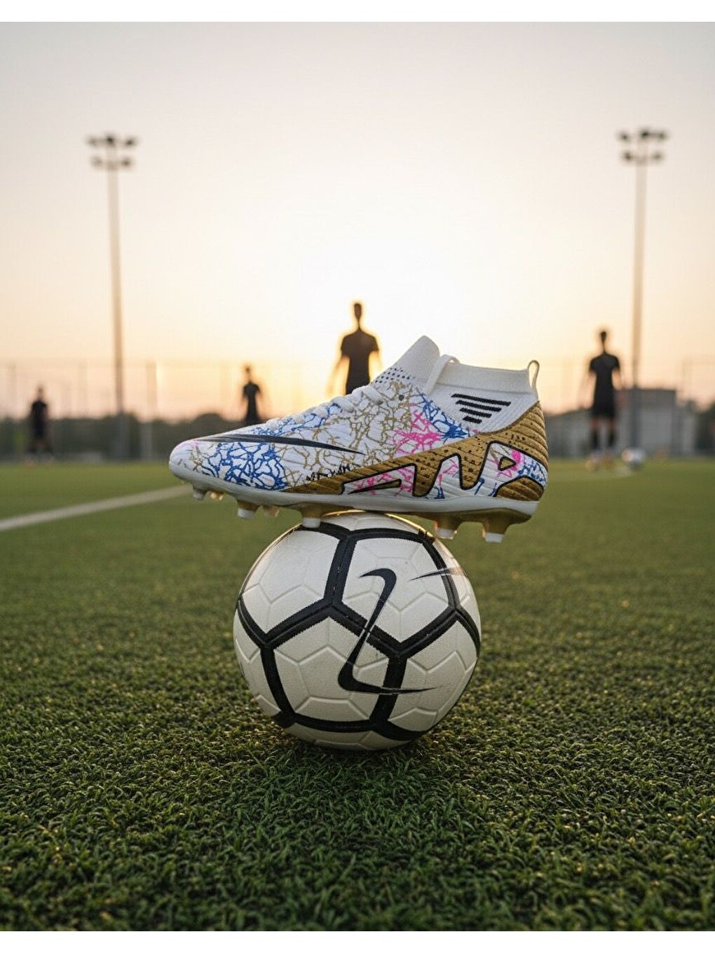 Beyaz Çoraplı Krampon Çim Ve Halı Saha Futbol Ayakkabısı
