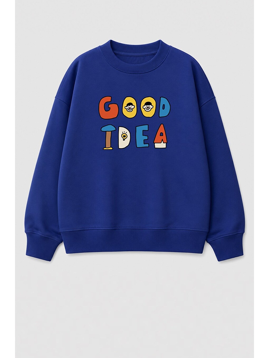 Lacivert Unisex Çocuk 3 İplik Kumaş Slogan Baskılı Pamuklu Sweatshirt