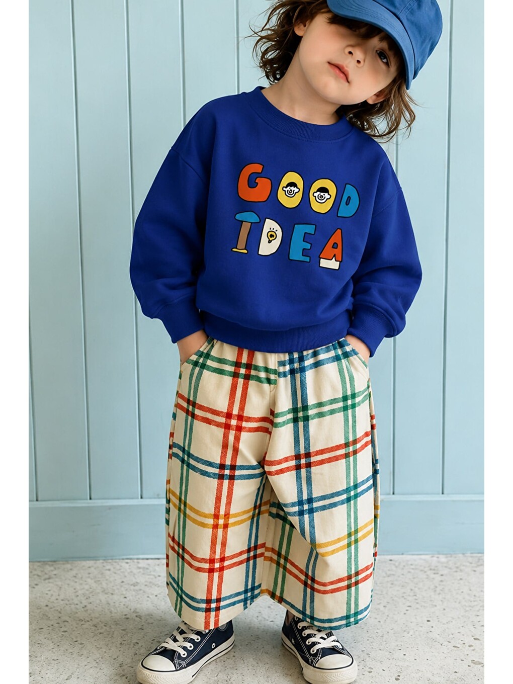 Lacivert Unisex Çocuk 3 İplik Kumaş Slogan Baskılı Pamuklu Sweatshirt-1