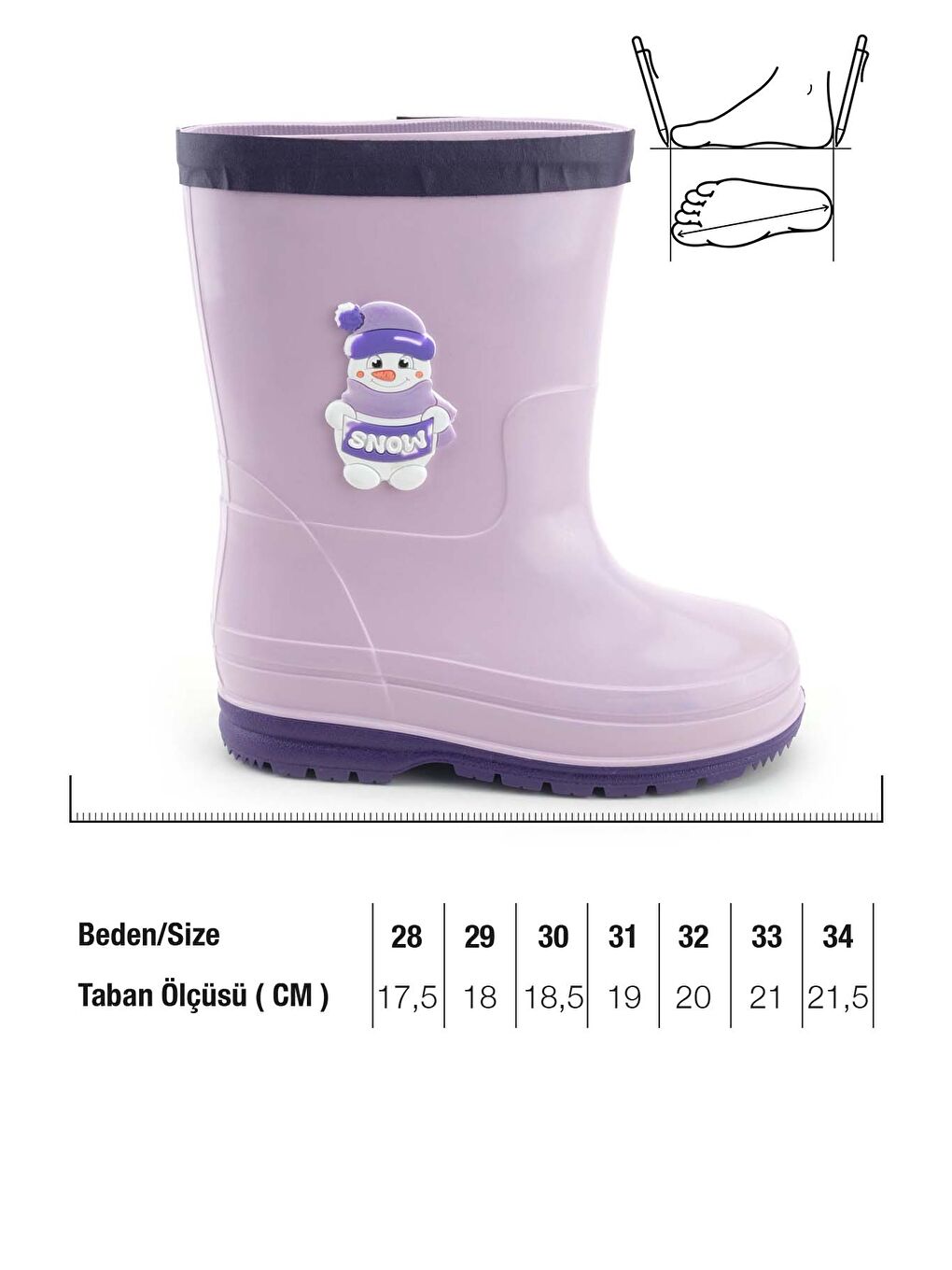 Lila Kız Çocuk Kışlık İçinde Çıkarılabilir Ek Çoraplı Su Geçirmez Yağmur Bot Çizme-1