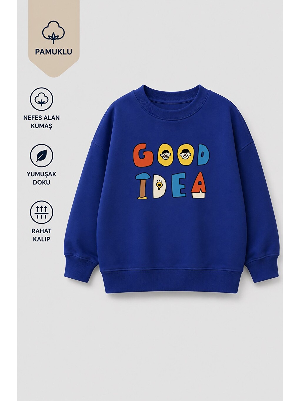 Lacivert Unisex Çocuk 3 İplik Kumaş Slogan Baskılı Pamuklu Sweatshirt-3