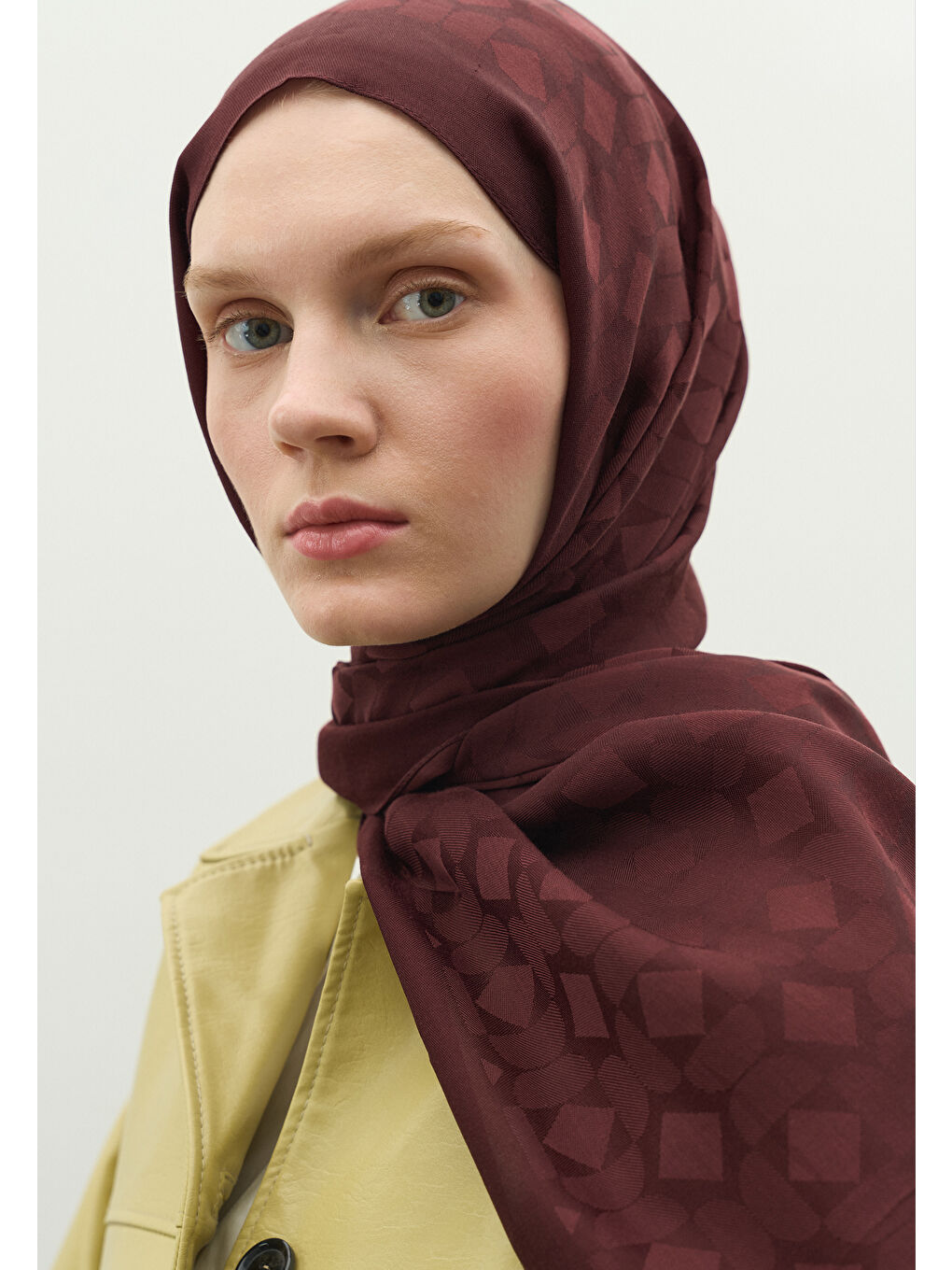 Bordo OSLO PAMUK FLOŞ JAKARLI ŞAL BORDO-2