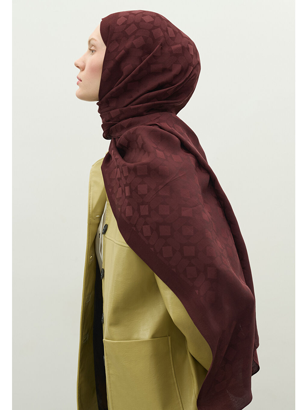 Bordo OSLO PAMUK FLOŞ JAKARLI ŞAL BORDO-3