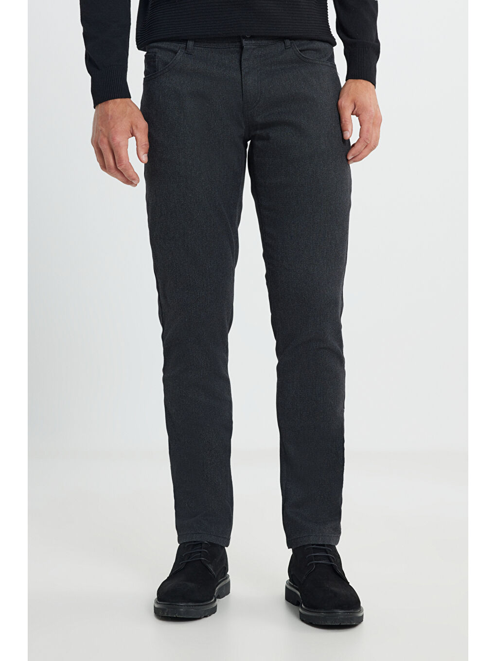 Erkek Siyah Pamuklu Slim Fit Dar Kesim 5 Cep Armürlü Esnek Casual Pantolon-1