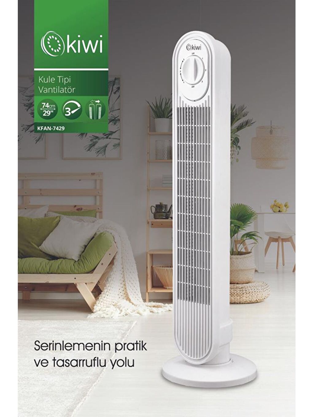 Kfan-7429 Ayarlanabilir Hızlı 80° Salınım Fonksiyonlu Kule Tipi Vantilatör