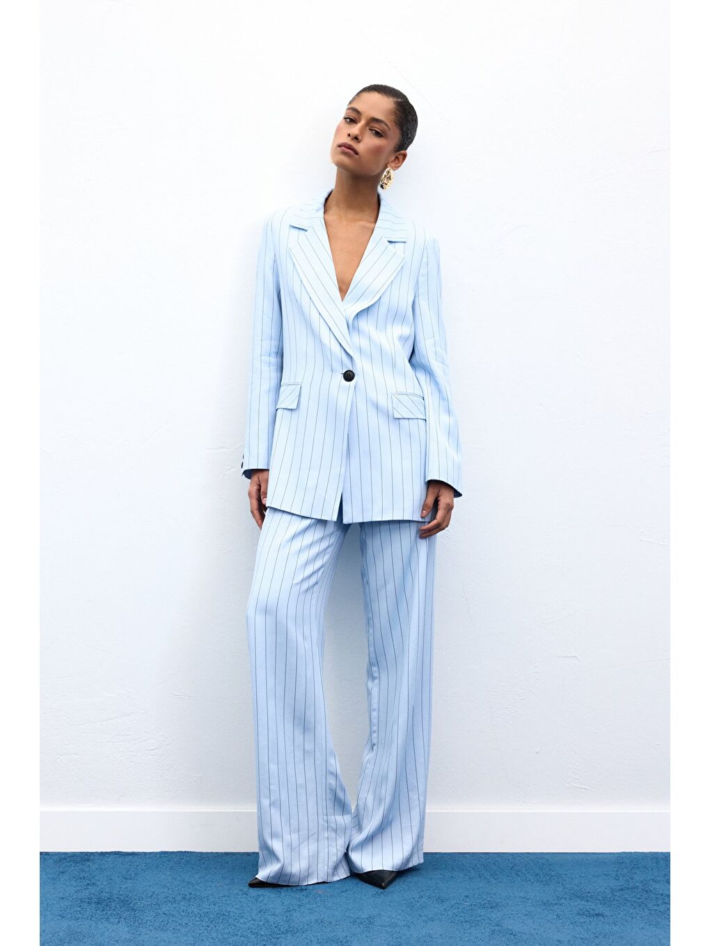 Rina Çizgili Pantolon - Bebe Mavi