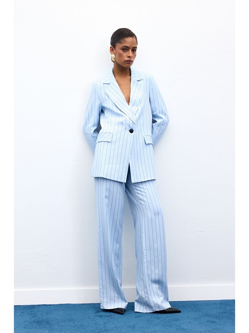 Rina Çizgili Pantolon - Bebe Mavi-1